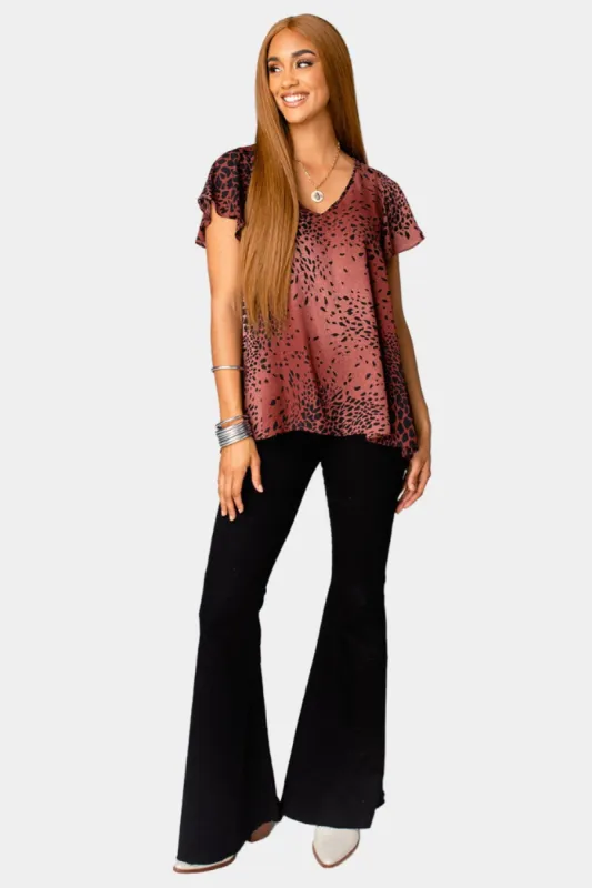 Avril Flutter Sleeve V-Neck Top - Puma sold by Buddy Love