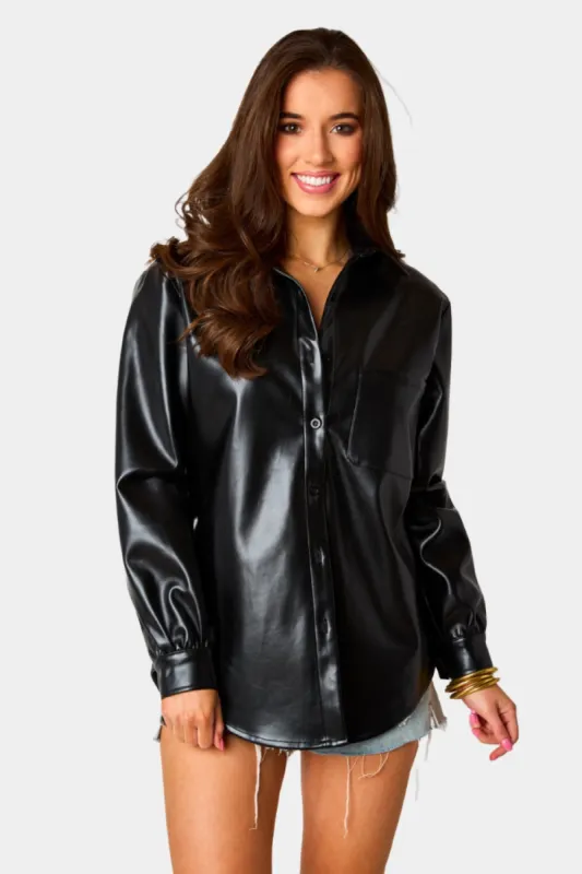 Brielle Vegan Leather Button Up Top - Black sold by Buddy Love