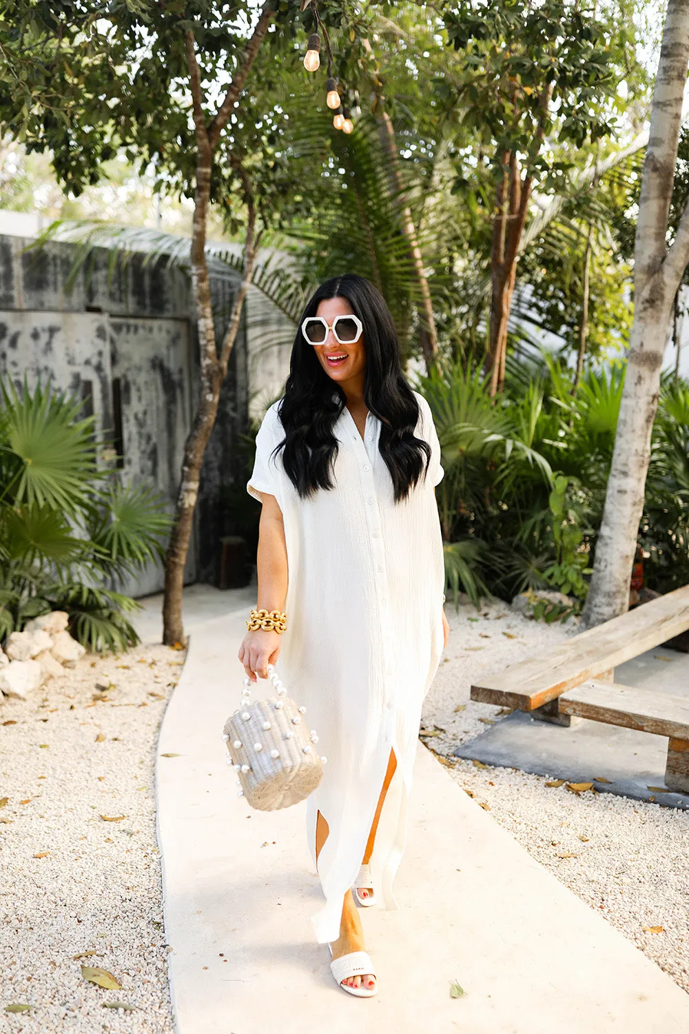 Carmen Cover Up Caftan Maxi Dress - Vanilla sold by Buddy Love product image thumbnail 5