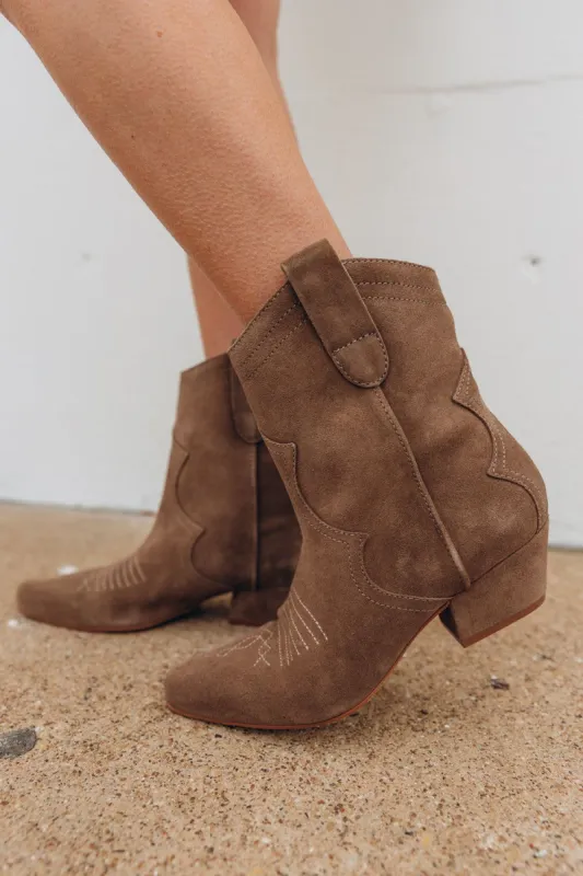 Arlo Suede Bootie - Taupe sold by Buddy Love
