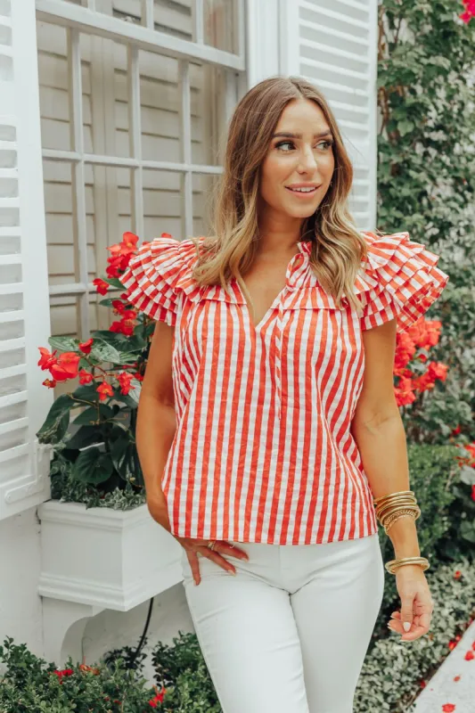 BuddyLove Carla Ruffle Eyelet Top - Red Checker sold by Buddy Love
