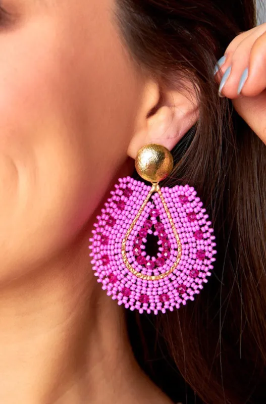 Marina Beaded Statement Earrings - Hot Pink sold by Buddy Love