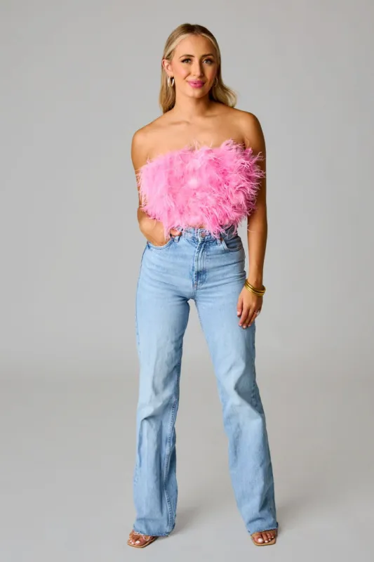 Fancy Strapless Feather Crop Top - Baby Pink sold by Buddy Love