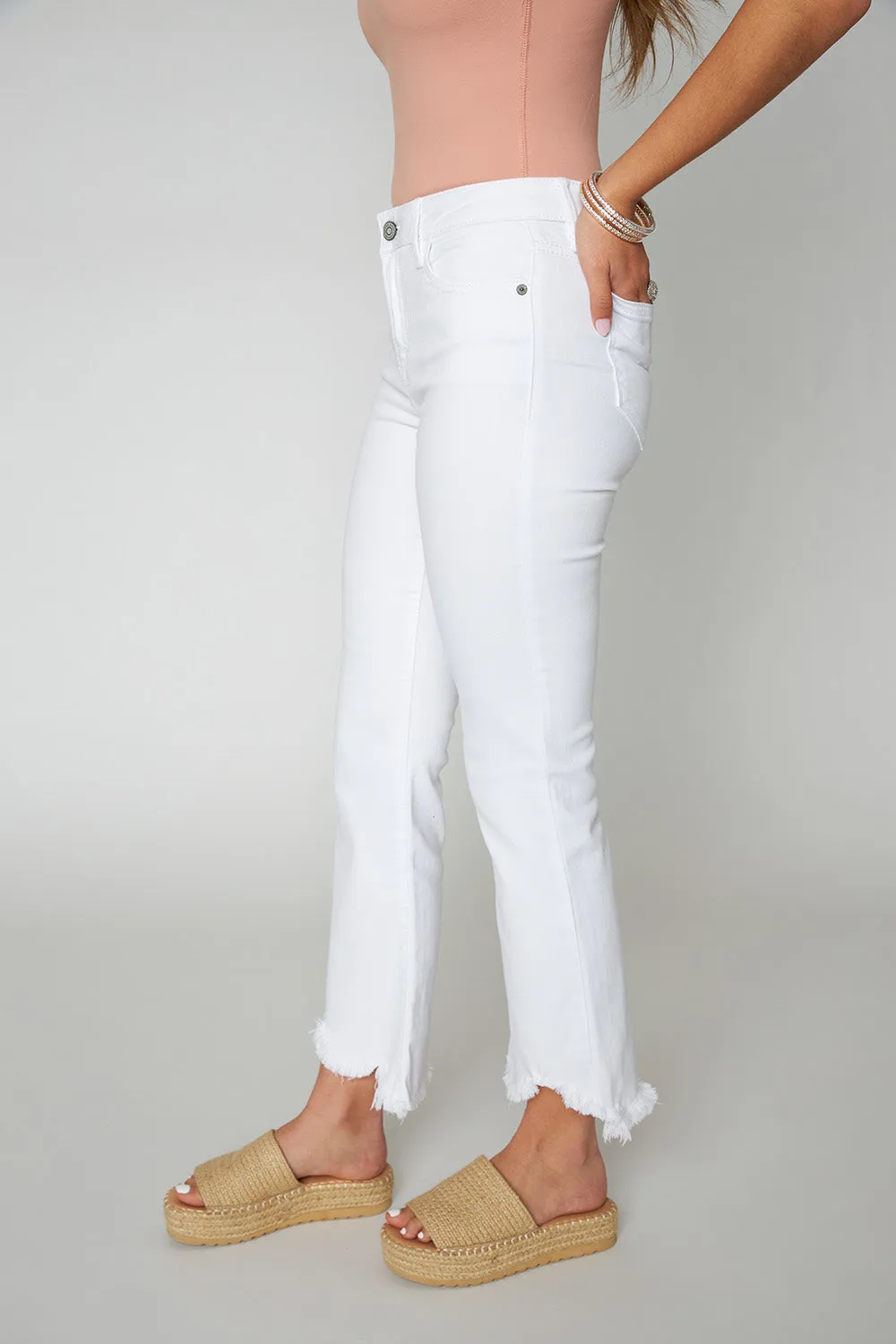 Happi High Rise Cropped Raw Hem Jean - White sold by Buddy Love product image thumbnail 3