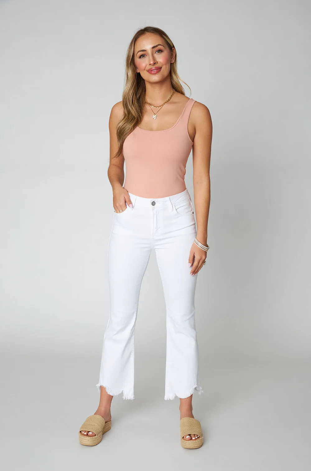 Happi High Rise Cropped Raw Hem Jean - White sold by Buddy Love