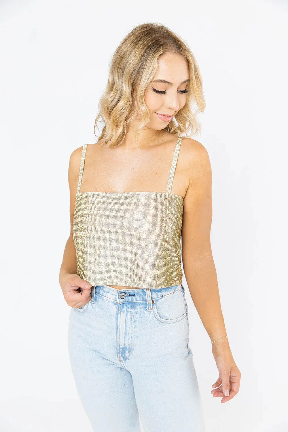 Girly Girl Rhinestone Crop Top - Gold sold by Buddy Love