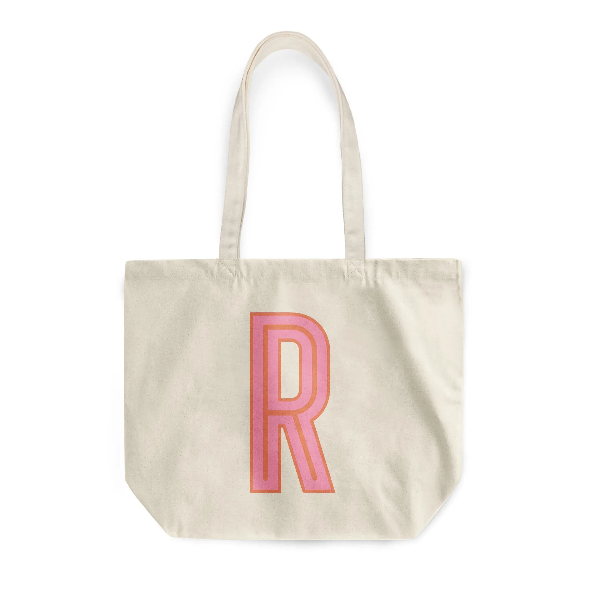 Canvas Tote - Single Initial - Pink Orange - NEW! sold by Buddy Love