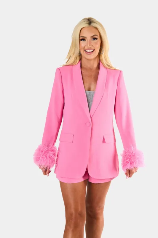 Elle Feather Trim Blazer - Pink sold by Buddy Love