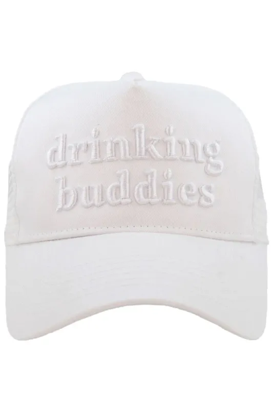 Drinking Buddies Embroidered Trucker Hat - White sold by Buddy Love