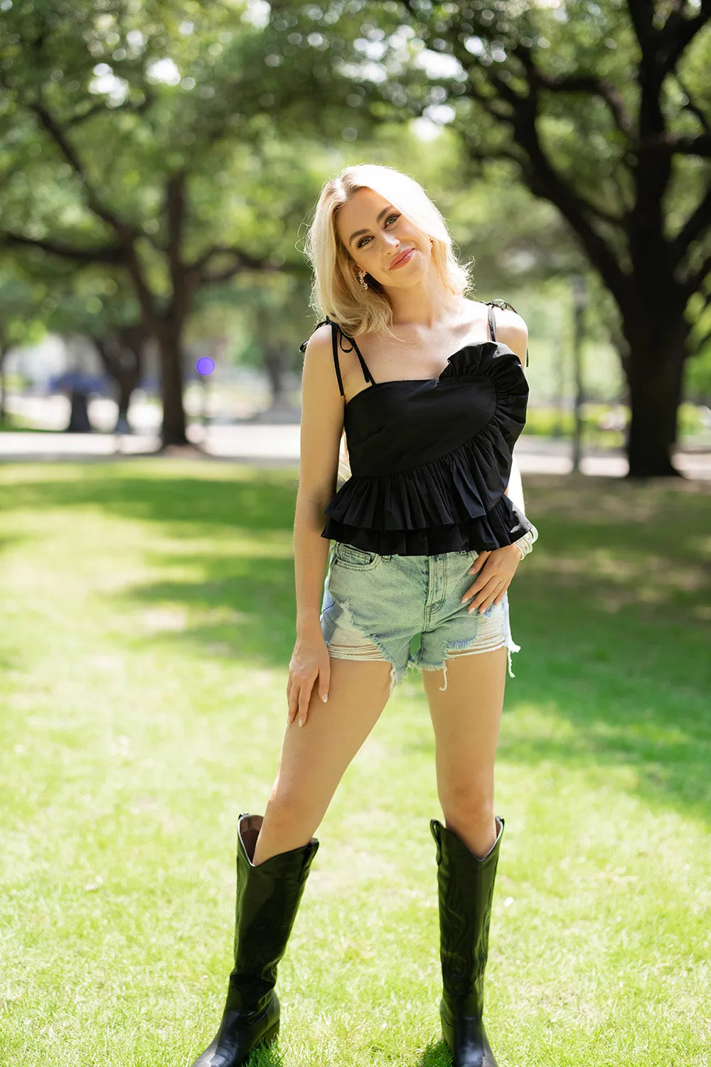 Beck Ruffle Tank Top - Black sold by Buddy Love product image thumbnail 5