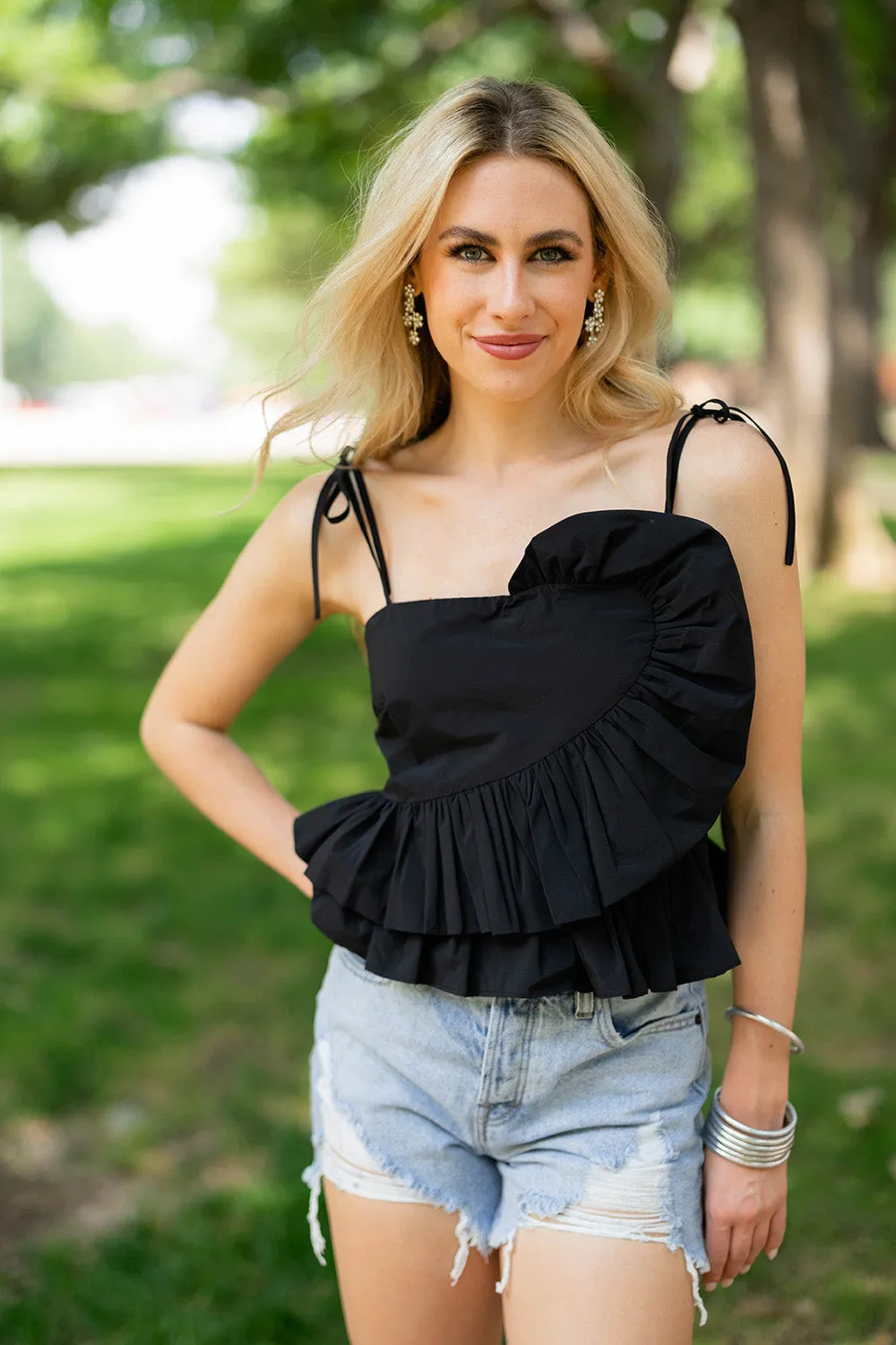 Beck Ruffle Tank Top - Black sold by Buddy Love product image thumbnail 2