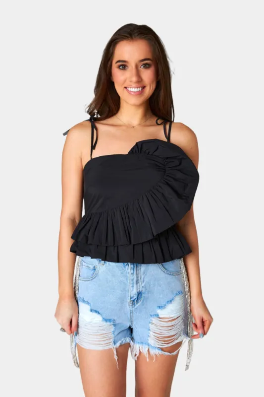 Beck Ruffle Tank Top - Black sold by Buddy Love