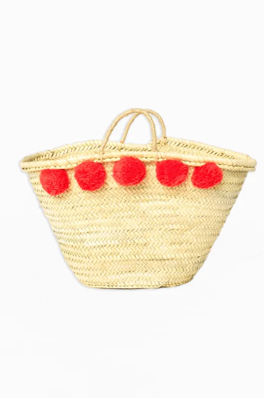 Red Pom Straw Bag - Red sold by Buddy Love