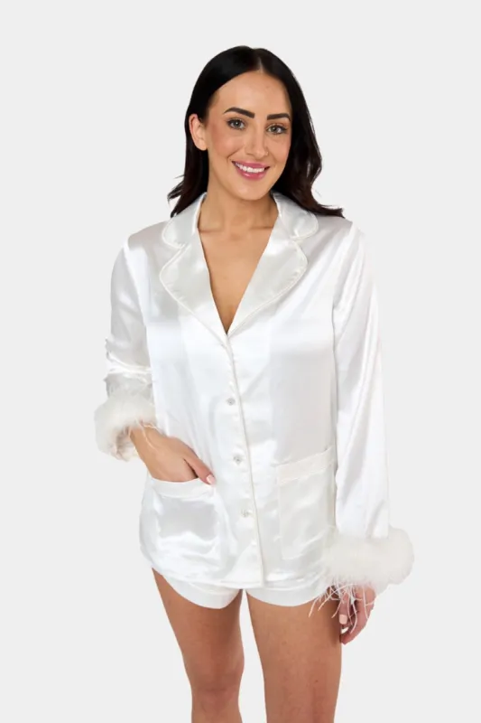 Prescott Feather Trim Pajama Set - White sold by Buddy Love