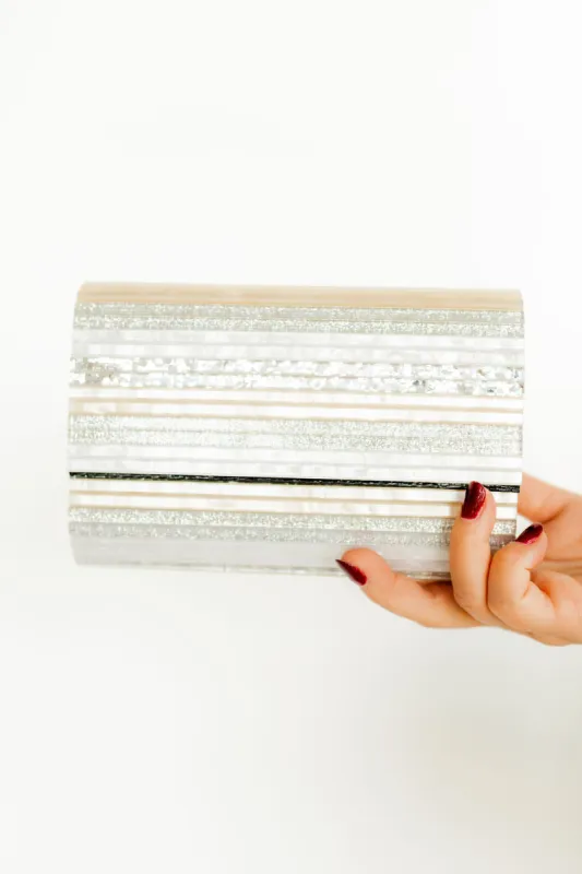 Charlene Clutch - Gold & Silver Stripe sold by Buddy Love