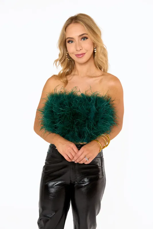 Fancy Strapless Feather Crop Top - Emerald sold by Buddy Love