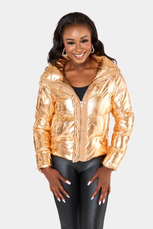 Addison Metallic Puffer Jacket - Gold sold by Buddy Love