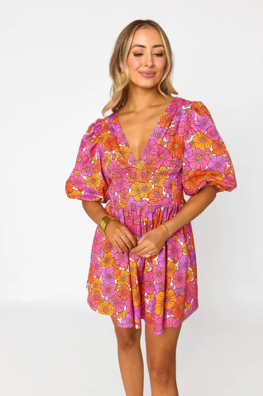 Bonnie Puff Sleeve Mini Dress - Tangerine sold by Buddy Love
