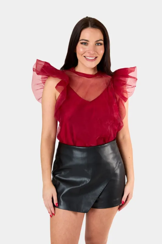 Kaycee Organza Ruffle Sleeve Top - Red sold by Buddy Love