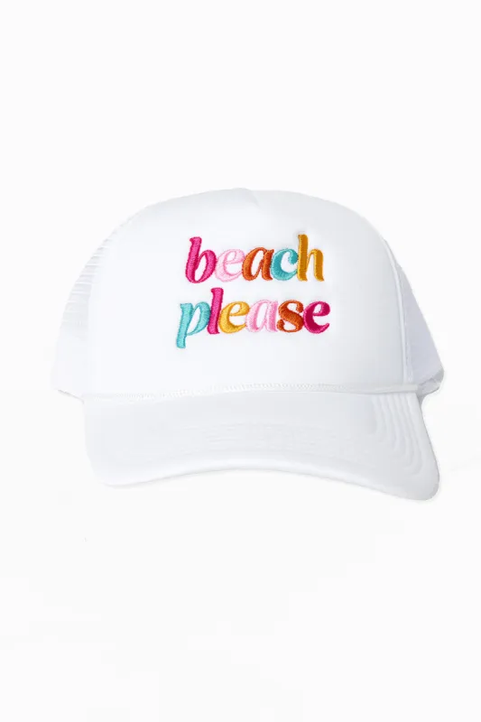 Beach Please Embroidered Trucker Hat - White sold by Buddy Love
