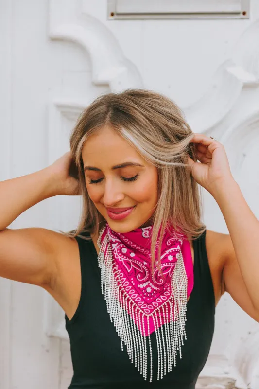 Shania Crystal Bandana Scarf - Hot Pink sold by Buddy Love