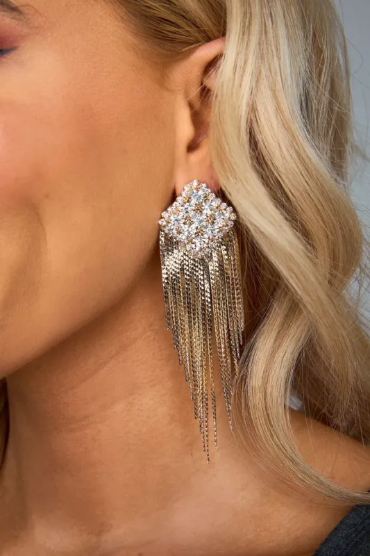 Diamond Fringe Statement Earrings - Gold sold by Buddy Love