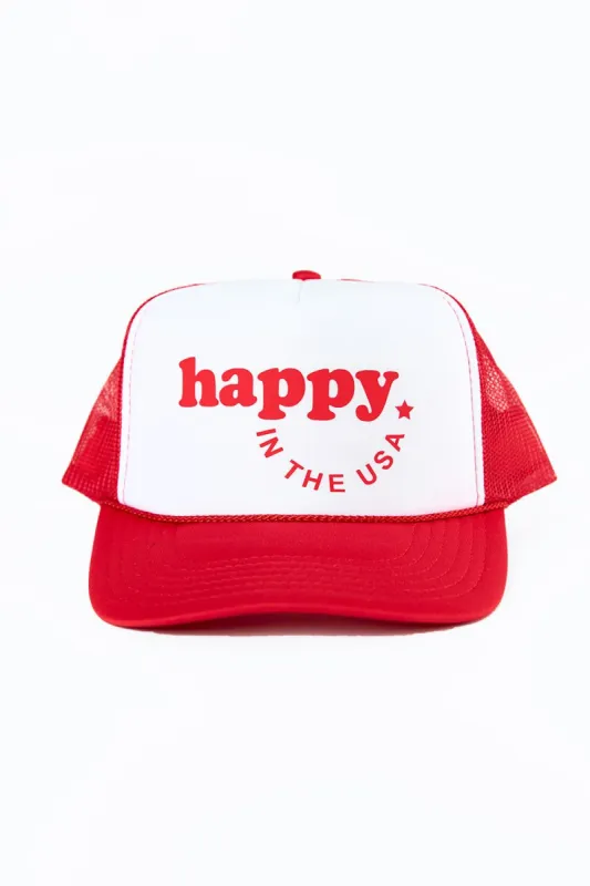 Happy USA Trucker Hat - Red/White sold by Buddy Love
