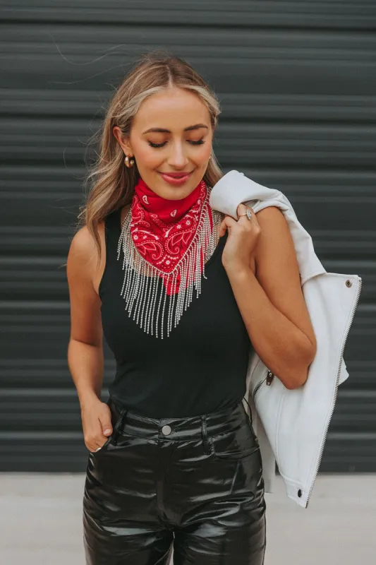 Shania Crystal Bandana Scarf - Red sold by Buddy Love