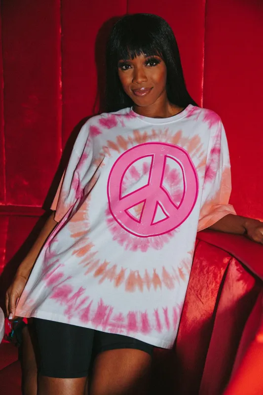BuddyLove Tweety Tie-Dye Oversized Graphic Tee - Pink Peace Sign sold by Buddy Love