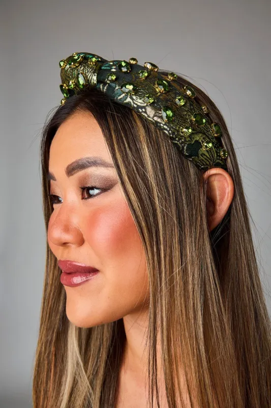 Eleanor Brocade Crystal Headband - Green sold by Buddy Love
