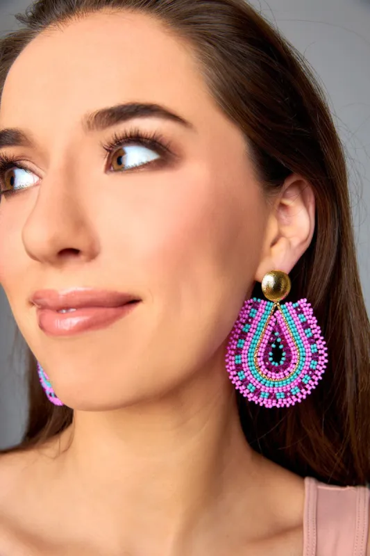 Marina Beaded Statement Earrings - Pink/Turquoise made by Buddy Love