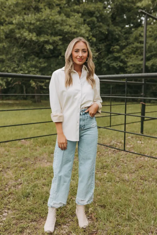 BuddyLove Brielle Vegan Leather Button Up Top - White sold by Buddy Love