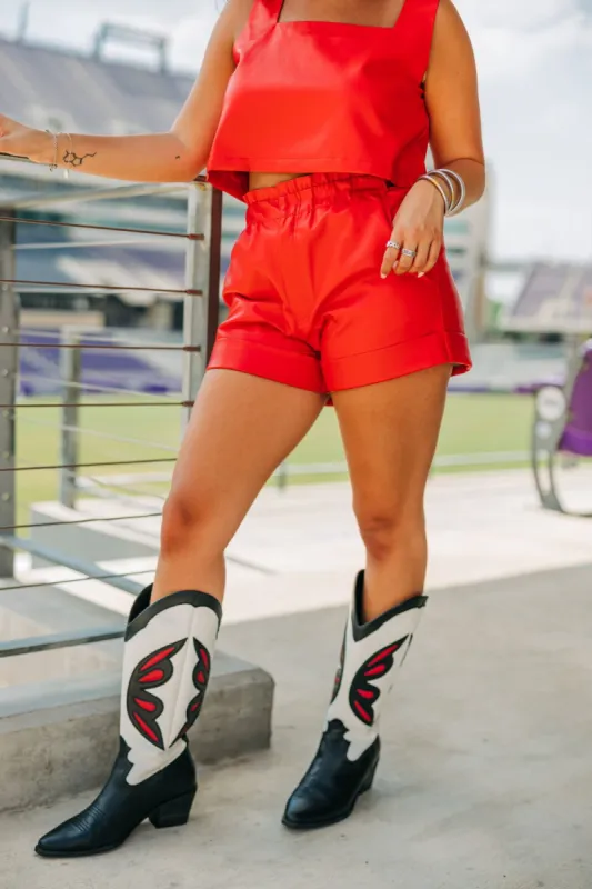 BuddyLove Peyton Paperbag Vegan Leather Shorts - Red sold by Buddy Love