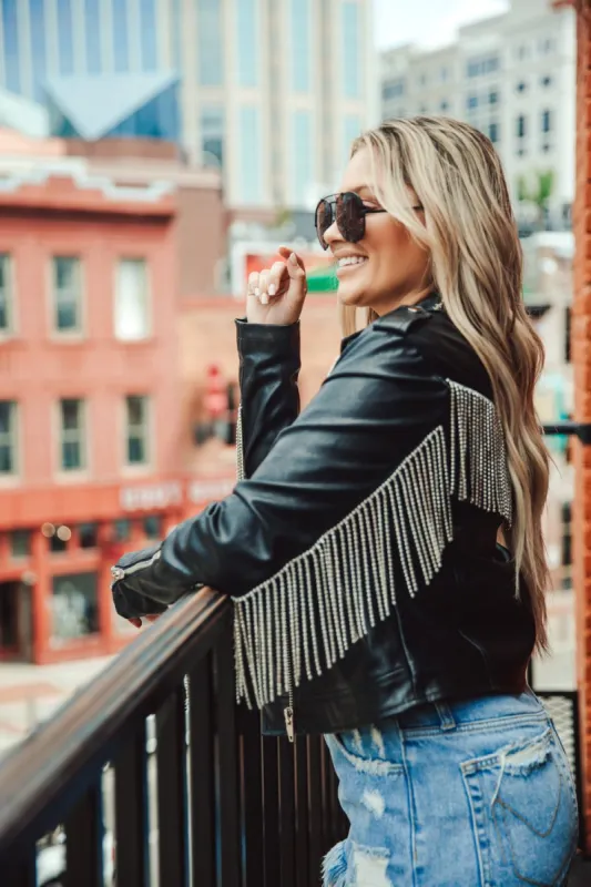 BuddyLove Rife Crystal Fringe Vegan Leather Jacket - Black made by Buddy Love