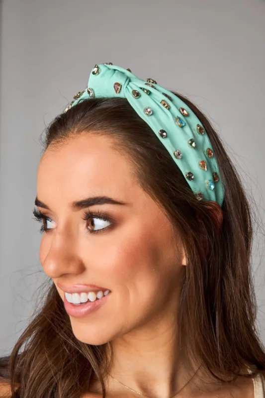 Charlotte Crystal Studded Headband - Mint sold by Buddy Love