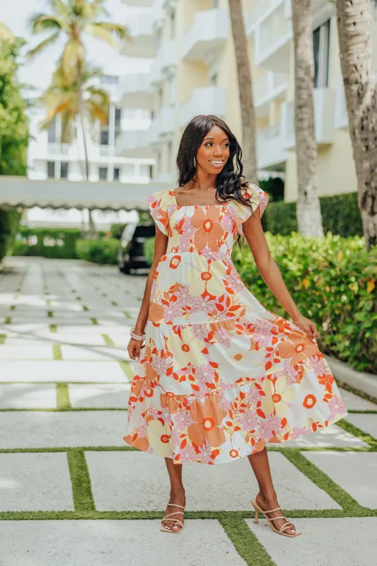 BuddyLove Brynn Ruffle Shoulder Midi Dress - Arboretum sold by Buddy Love