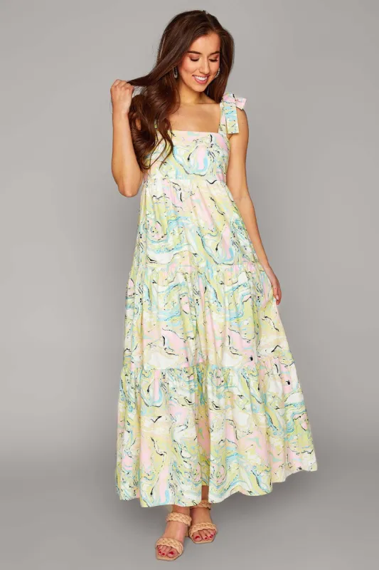 Arlene Tie-Shoulder Maxi Dress - Citron Marble sold by Buddy Love