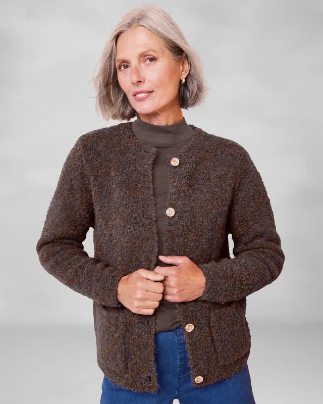 Appleseeds Women's Luxe Bouclé Cardigan - Brown - M - Misses sold by Buff