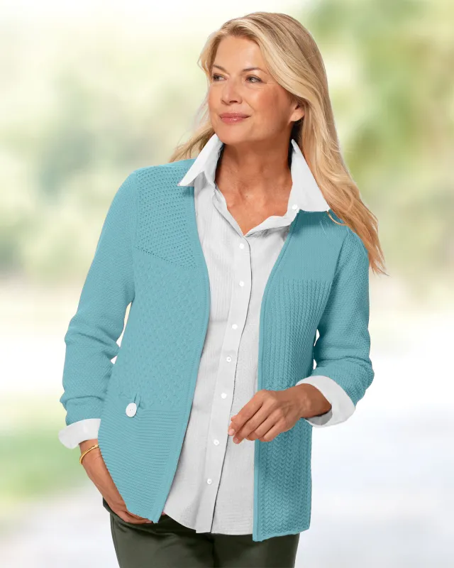 Appleseeds Women's Bayside Cotton Mixed-Stitch Cardigan - Blue - 3X - Womens Plus sold by Buff