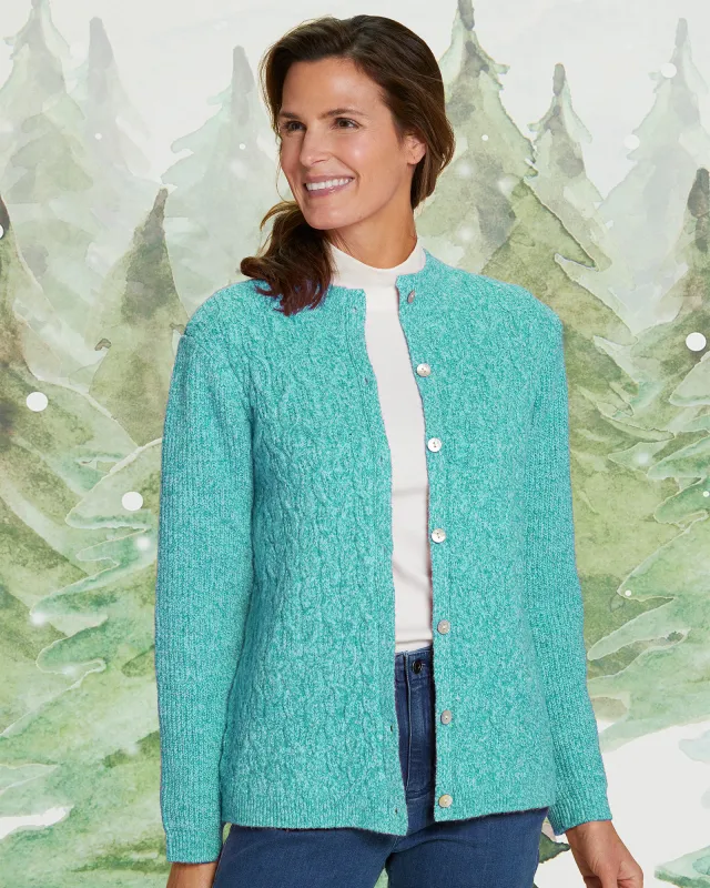 Appleseeds Women's Cable & Shaker Mockneck Cardigan - Green - L - Misses sold by Buff