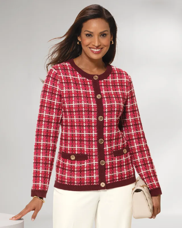 Appleseeds Women's Tweed Cardigan Sweater - Red - L - Misses sold by Buff