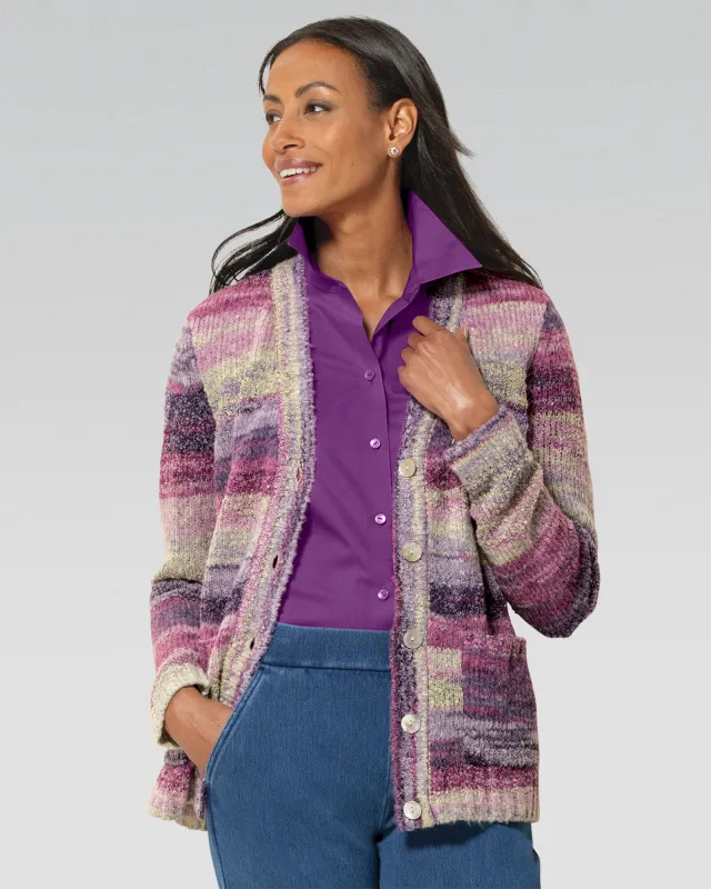 Appleseeds Women's Space-Dyed Bouclé Cardigan - Purple - PL - Petite sold by Buff