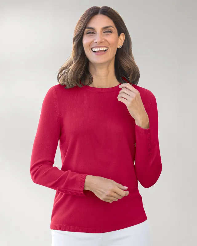 Appleseeds Women's Spindrift™ Long-Sleeve Button-Cuff Sweater - Red - XL - Misses sold by Buff