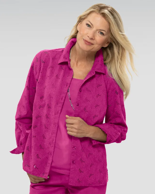 Appleseeds Women's Cotton Embroidered Eyelet Shirt - Pink - 10P - Petite sold by Buff