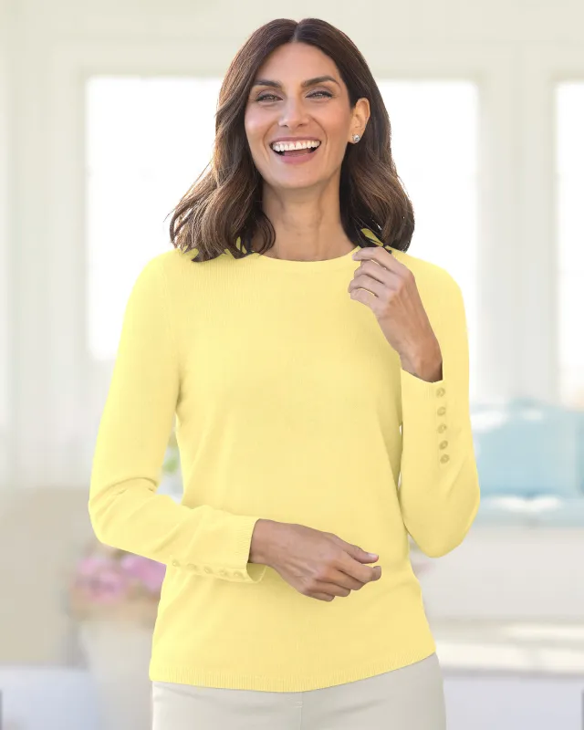 Appleseeds Women's Spindrift™ Long-Sleeve Button-Cuff Sweater - Yellow - PL - Petite sold by Buff