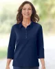 Appleseeds Women's Essential Cotton Solid Three-Quarter-Sleeve Polo - Blue - M - Misses sold by Buff