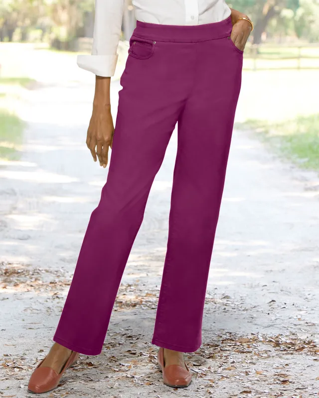 Appleseeds Women's DreamFlex Color Pull-On Relaxed Straight Leg Jeans - Purple - 12P - Petite sold by Buff