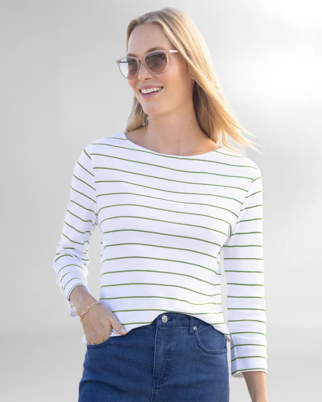 Appleseeds Women's Coastal Cotton Striped Bateau-Neck Tee - Multi - 1X - Womens Plus sold by Buff