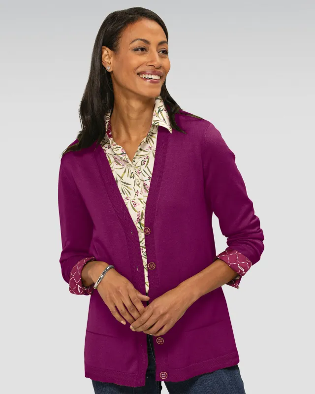 Appleseeds Women's Madison V-Neck Cardigan - Purple - PM - Petite sold by Buff
