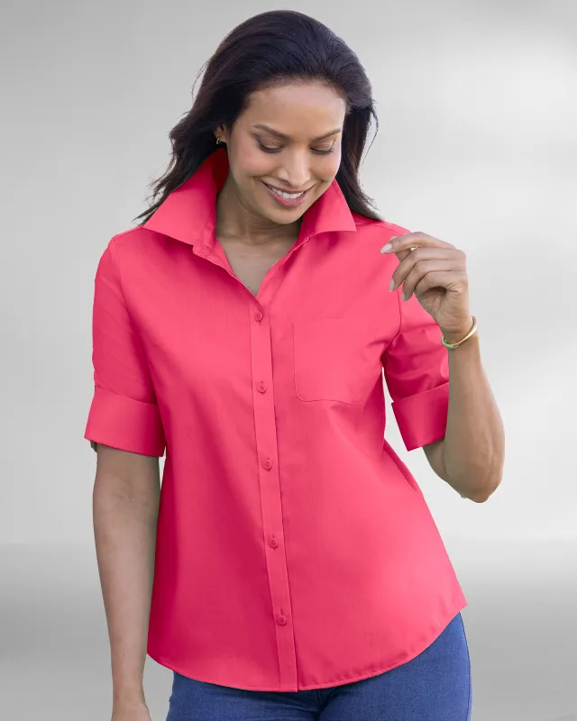 Appleseeds Women's Foxcroft® Elbow-Sleeve Camp Shirt - Pink - 18W - Womens Plus sold by Buff